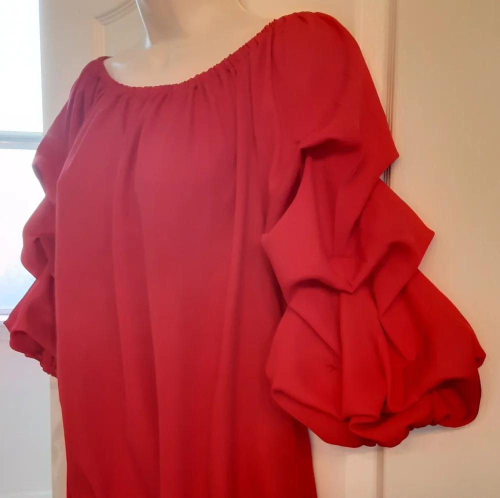 MSK Red Ruffle Sleeve Top - Picture 5 of 12